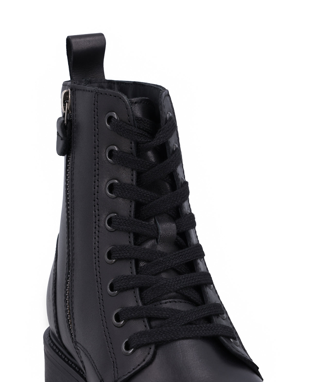 Damen Lederstiefeletten mit Reißverschluss & Schnürung, Echtleder Boots, Elegante Business Stiefeletten für Herbst & Winter, Schwarz