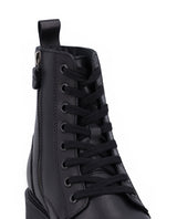Damen Lederstiefeletten mit Reißverschluss & Schnürung, Echtleder Boots, Elegante Business Stiefeletten für Herbst & Winter, Schwarz