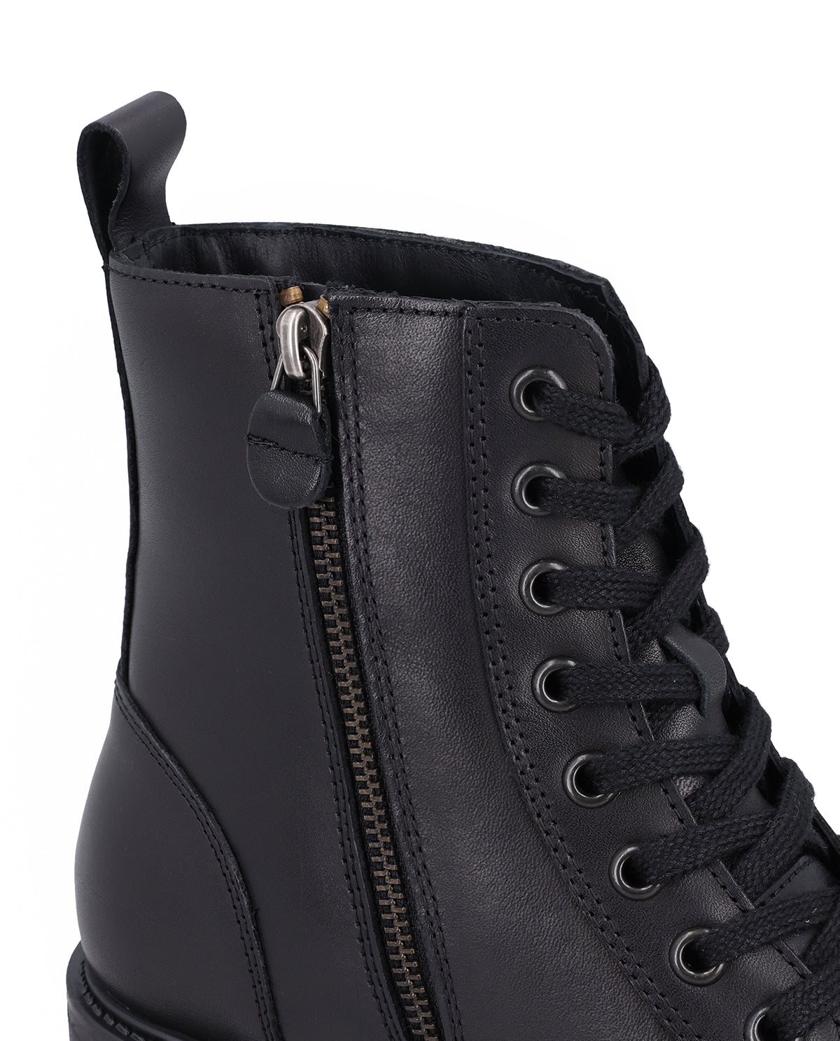 Damen Lederstiefeletten mit Reißverschluss & Schnürung, Echtleder Boots, Elegante Business Stiefeletten für Herbst & Winter, Schwarz