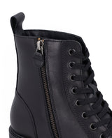Damen Lederstiefeletten mit Reißverschluss & Schnürung, Echtleder Boots, Elegante Business Stiefeletten für Herbst & Winter, Schwarz