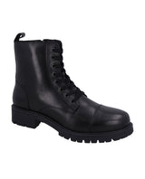Damen Lederstiefeletten mit Reißverschluss & Schnürung, Echtleder Boots, Elegante Business Stiefeletten für Herbst & Winter, Schwarz