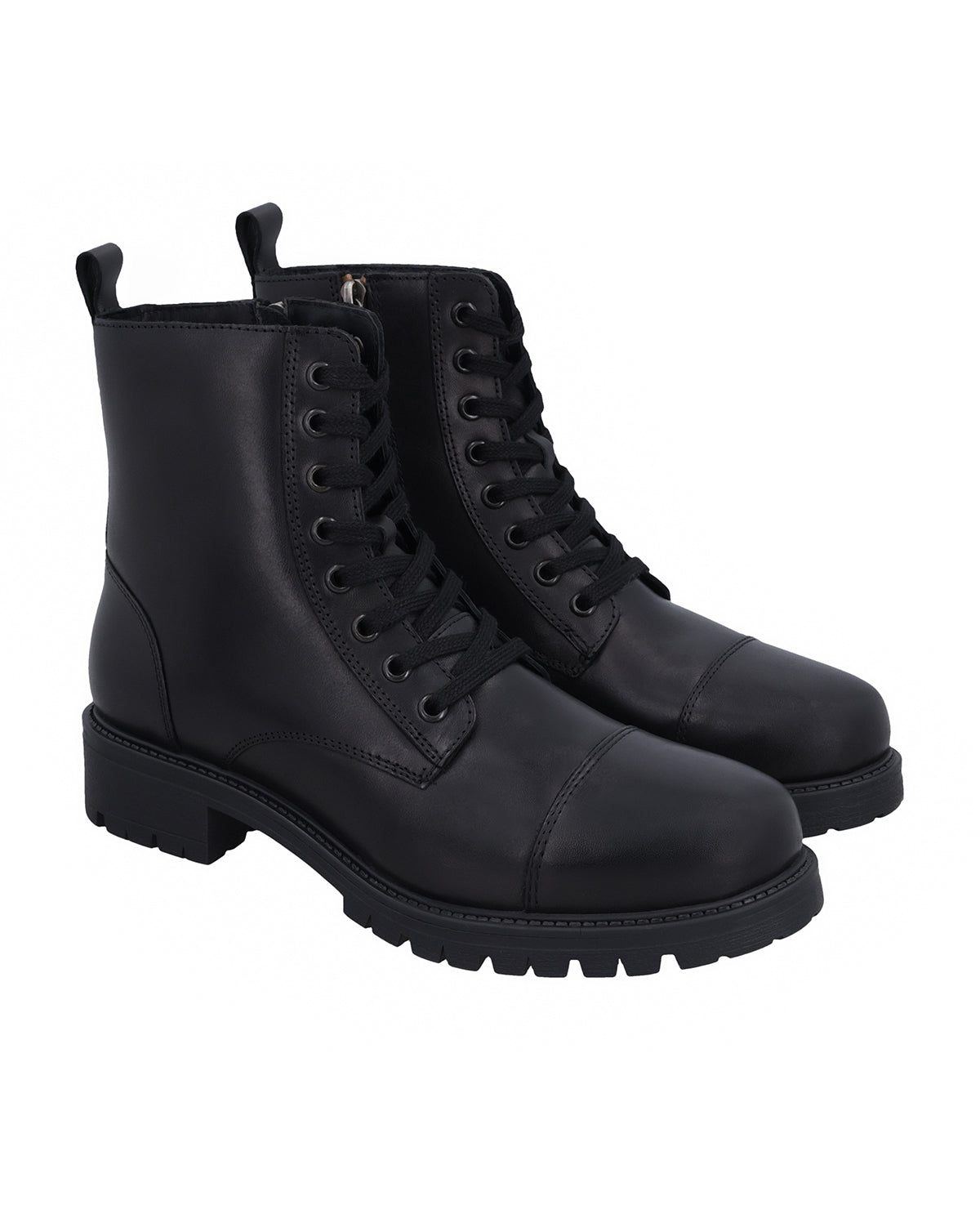Damen Lederstiefeletten mit Reißverschluss & Schnürung, Echtleder Boots, Elegante Business Stiefeletten für Herbst & Winter, Schwarz