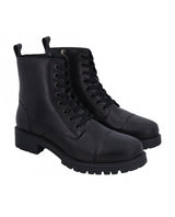 Damen Lederstiefeletten mit Reißverschluss & Schnürung, Echtleder Boots, Elegante Business Stiefeletten für Herbst & Winter, Schwarz