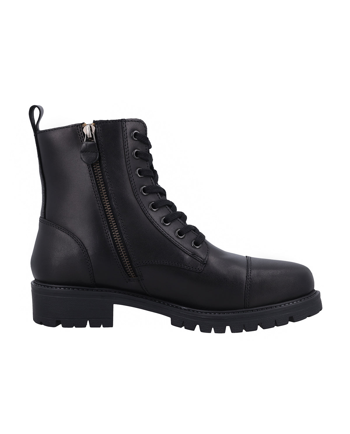 Damen Lederstiefeletten mit Reißverschluss & Schnürung, Echtleder Boots, Elegante Business Stiefeletten für Herbst & Winter, Schwarz