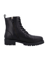 Damen Lederstiefeletten mit Reißverschluss & Schnürung, Echtleder Boots, Elegante Business Stiefeletten für Herbst & Winter, Schwarz