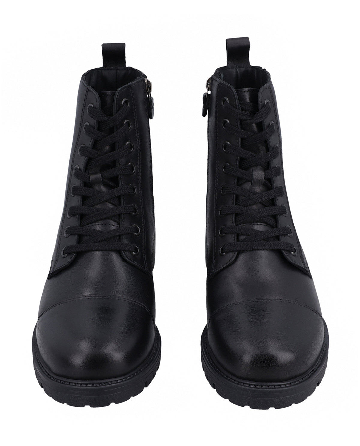 Damen Lederstiefeletten mit Reißverschluss & Schnürung, Echtleder Boots, Elegante Business Stiefeletten für Herbst & Winter, Schwarz