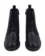 Damen Lederstiefeletten mit Reißverschluss & Schnürung, Echtleder Boots, Elegante Business Stiefeletten für Herbst & Winter, Schwarz