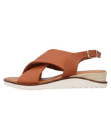 Damen Ledersandalen mit Riemen & leicht erhöhter Sohle, Bequeme Sommer Sandalen mit Keilabsatz, Elegante Sommerschuhe für Alltag & Strand, Orange